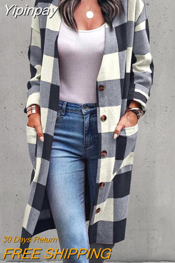 Yipinpay Print Pocket Detail Longline Coat Long Sleeve Casual tops elegant new ashion woman coat 2023 autumn winter spring outfits
